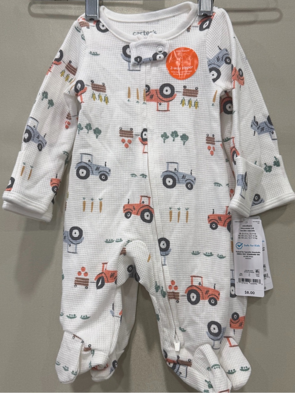 Carter's White Tractor Print Footed One-Piece for Kids set of 2